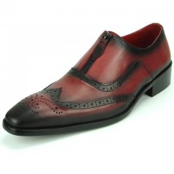 Encore by Fiesso Burgundy Genuine Leather Wing Tip With Front Zipper FI8714.