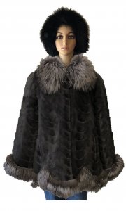 Winter Fur Ladies Grey Genuine Mink Paws Top With Silver Fox Trimming W69S07GY