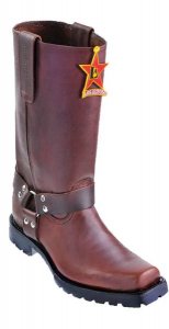 Los Altos Brown Genuine Greasy Leather Motorcycle Square Toe Cowboy Boots 55T5407