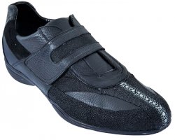 Los Altos Black Genuine Stingray Rowstone W/Deer Casual Shoes With Velcro Strap ZC081105