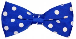 Classico Italiano Royal Blue / White Polka Dot Design 100% Silk Bow Tie / Hanky Set BH0001