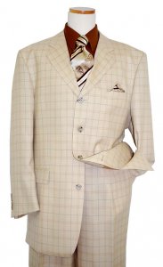 Mantoni Tan/Wheat Windowpane Super 140's 100% Virgin Wool Suit