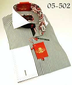 Axxess White / Brown 100% Cotton Dress Shirt 05-502