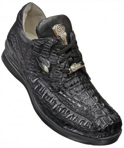 Fennix "3449" Black All Over Genuine Hornback Crocodile Sneakers With Eyes And Teeth