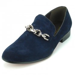 Fiesso Navy Genuine Suede Loafer Shoes With Bracelet FI7191.