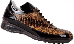 Mauri "Electic" 8848 Dark Brown Genuine Ostrich Leg / Patent Leather Sneakers