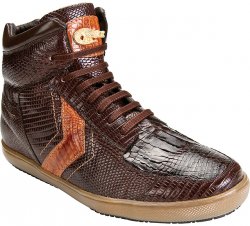 Belvedere "Guido" Chocolate Brown / Cognac Genuine Crocodile And Lizard Skin Sneakers