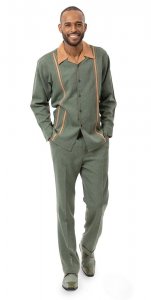 Montique Hunter Green / Camel Denim Style Microsuede Trimmed Long Sleeve Outfit D-64