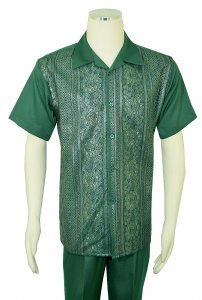 Pronti Emerald Green / Metallic Silver Lurex Embroidered Short Sleeve Outfit SP6395