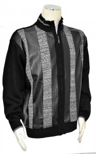 Bagazio Black / Grey PU Leather Sectional Design Zip-Up Sweater BM1761
