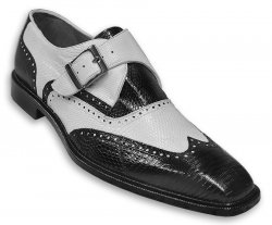 Belvedere "Pasta" Black / White Genuine Lizard Two Tone Shoes with Monk Strap 1490