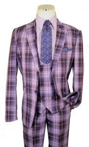 Cielo Purple / Lavender / Gold Lurex Plaid Slim Fit Vested Suit BPV3596