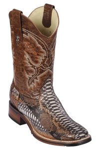 Los Altos Rustic Cognac Genuine Python Skin Wide Square Toe Cowboy Boots 8265788