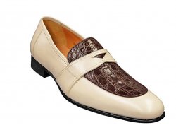 Mezlan "Linz" Chocolate / Vanilla Genuine Crocodile Loafer Shoes 13966-C