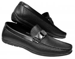AC Casuals Black Woven Vegan Leather Bit Strap Driving Loafers 6885