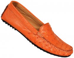 Mauri Ladies "3102" Tangerine Genuine Ostrich Loafer Shoes