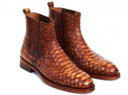 Paul Parkman ''BT89PY" Brown Genuine Python Leather Chelsea Boots.