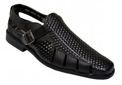 Stacy Adams "Solera" Black Lizard Print / Woven Genuine Leather Sandals 24940-001