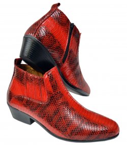Antonio Cerrelli Red / Black Vegan Leather Python Print Cuban Heel Chelsea Boots 5159