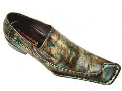 Fiesso Smoke Blue Diagonal Toe Leather Shoes w/Stitching FI6055