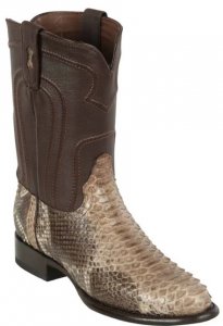 Los Altos Bustic Brown Genuine Python Round Roper Toe Cowboy Boots 695785