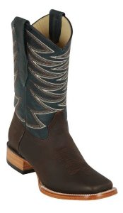 Los Altos Brown Genuine Crazy Wide Round Toe Cowboy Boots 8276207