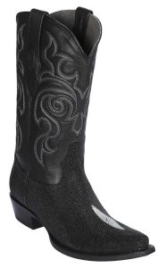 Los Altos Black Genuine Single Stone Stingray Snip Toe Cowboy Boots 941205