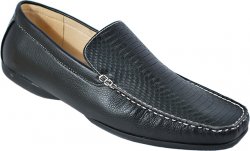 Masimo 2073-01 Black With White Stitching Leather Driving Moccasin Style Loafers