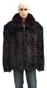 Winter Fur Men's Front Paws Jacket with Fox Collar, Dyed into Two Shades of Burgundy M69R01BDT