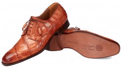 Mauri "Durini" 1059 Cognac All-Over Genuine Body Alligator Hand-Painted Lace-up Shoes.