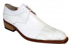 Fennix Italy "Max" White Genuine Hornback Crocodile / Calf Leather Oxford Shoes.