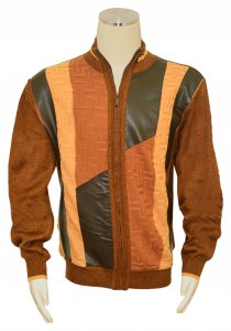Bagazio Rust / Pumpkin Orange / Dark Brown PU Leather Zip-Up Sweater BM1853