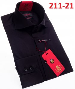 Axxess Black Cotton Modern Fit Dress Shirt With Button Cuff 211-21.