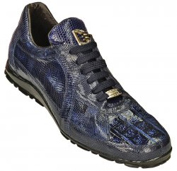 David Eden "M3208" Navy Blue Genuine Crocodile / Lizard Casual Sneakers