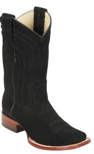 Los Altos Black Genuine Suede Wide Square Toe Cowboy Boots 8226605