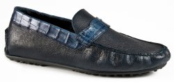 Mauri "3451" Blue / Wonder Blue Genuine Pecary / Baby Crocodile Dress Casual Loafers Shoes.