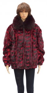 Winter Fur Ladies Red Sheared Diamond Mink Jacket With Fox Collar W79S05RD.