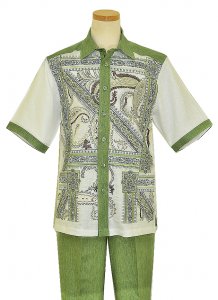 Prestige Mint / White Paisley Design Embroidery Pure Linen 2 PC Outfit CPT-533