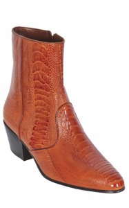 Los Altos Cognac Genuine All-Over Ostrich Leg Medium Round Toe Ankle Boots 630503