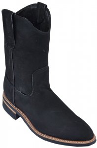 Los Altos Black Genuine Suede Nobuk Rubber Sole w/ Natural Edge Short Boots 52C6305