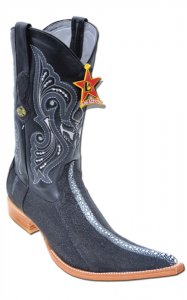 Los Altos Black Genuine Stingray Rowstone 6X Pointed Toe Cowboy Boots 961105