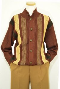SilverSilk Rustic Brown / Corn Knitted Front Button Micro Suede Sweater Jacket 0955