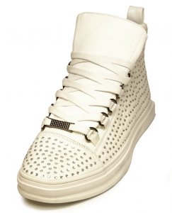 Encore By Fiesso White Genuine PU Leather High Top Sneakers Boots FI2257.