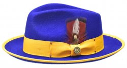 Bruno Capelo Royal Blue / Gold Australian Wool Fedora Dress Hat LO-202