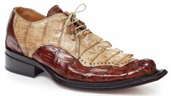 Mauri "Giotto" 44209 Camel / Bone Genuine Baby Crocodile / Hornback Tail Lace-up Shoes.