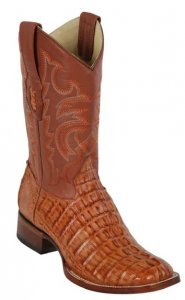 Los Altos Cognac Genuine Caiman Tail Leather Wide Square Toe Cowboy Boots 8220103