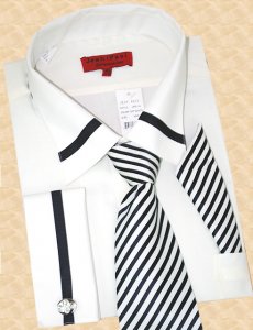 Jean Paul Cream/Black Trimming Shirt/Tie/Hanky Set JPS-14