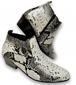 Antonio Cerrelli White / Black Vegan Leather Python Print Cuban Heel Chelsea Boots 5159