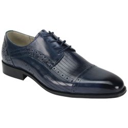 Giovanni "Lawrence" Navy Genuine Calfskin Derby Lace-Up Perforated Shoes.