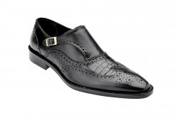 Belvedere "Aldo" Black Genuine Alligator / Italian Calf Loafer Shoes With Monk Strap 2B5